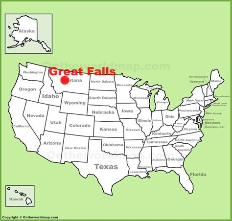 Great Falls location on the U.S. Map - Ontheworldmap.com