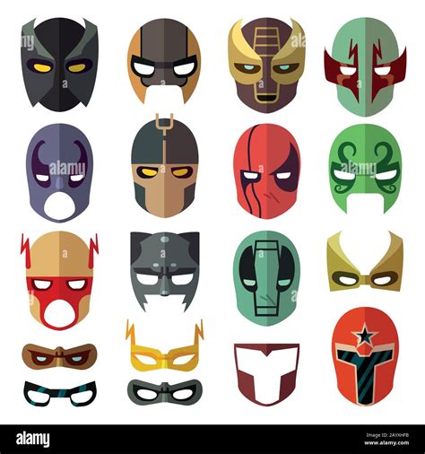 Superhero masks. Heroic costume mask of set and cartoon mask for superhero. Vector flat ...