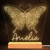 Butterfly Detail Heart Personalised Gift Warm White Lamp Night Light - The Card Zoo