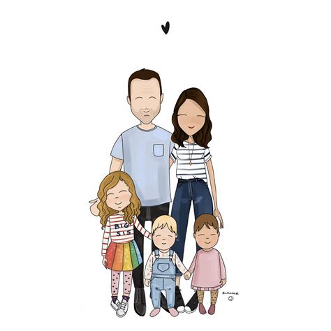 Family Portrait 5 People Illustrated Family Portrait - Etsy ...