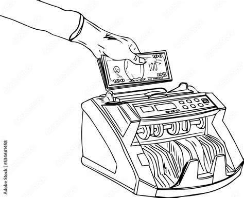 putting money into currency counting machine outline vector ...