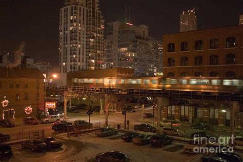 Cta Elevated Train At Night Photograph by Christopher Purcell