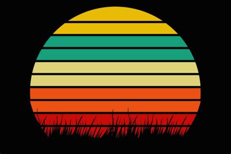 Grass Retro Yellow Orange Sunset Clipart Graphic by SunandMoon · Creative Fabrica