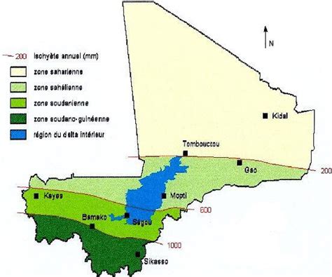 Main agro-climate zones of Mali and annually flooded area of the Inner... | Download Scientific ...