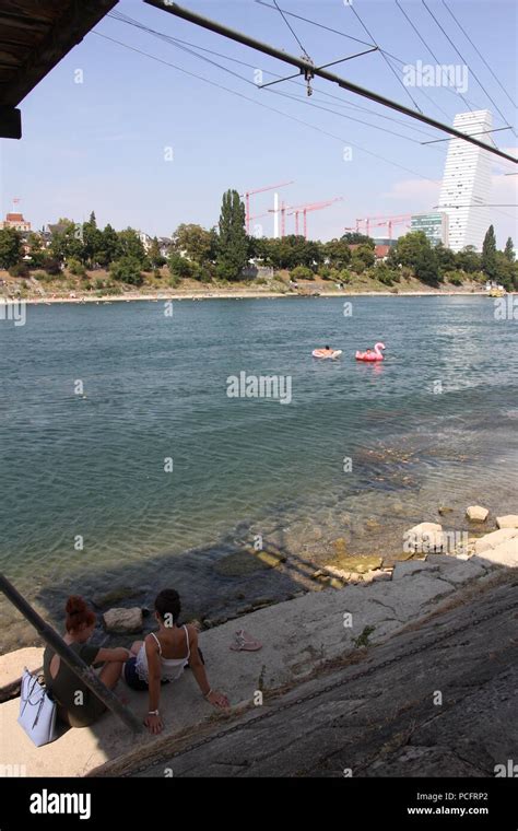 Basel, Switzerland. 1st Aug 2018. People swimming in the Rhine river in Basel Switzerland to ...