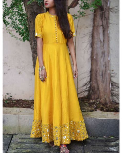 Golden yellow embroidered dress by Tie & Dye Tale | The Secret Label