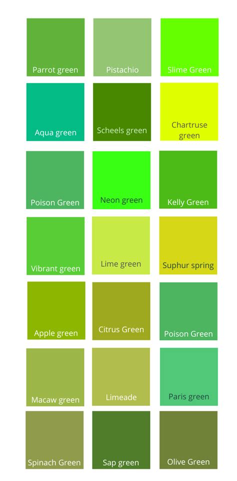 Shades Of Green Green Color Names Green Color Chart Green Name | My XXX Hot Girl