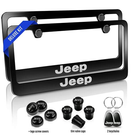 Jeep Black Metal License Plate Frames 6 Items Double Deluxe Kit | KEL ...