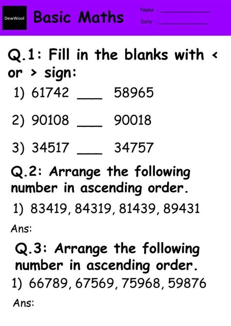 Basic maths Worksheets - DewWool