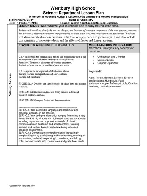 Atomic Structure Lesson Plan | PDF | Atoms | Electron