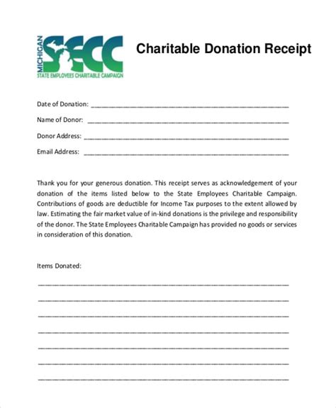 5 Charitable Donation Receipt Templates - Free Sample Templates