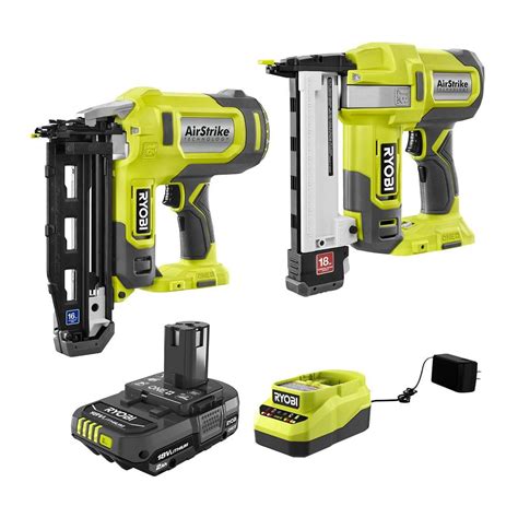 RYOBI ONE+ 18V AirStrike Cordless 16-Gauge Straight Finish Nailer w/ 18-Gauge Narrow Crown ...