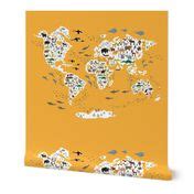 Cartoon animal world map for children Wallpaper | Spoonflower