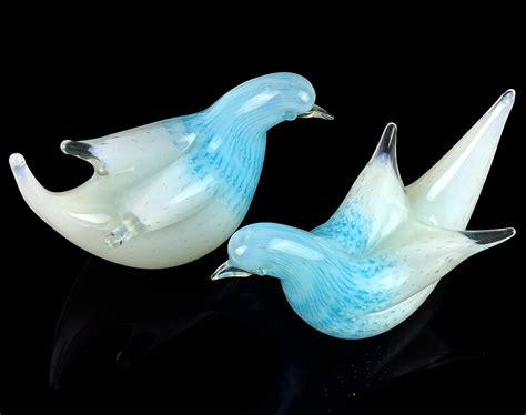 Murano Opalescent White Blue Bubbles Italian Art Glass Dove Bird Figurines For Sale at 1stDibs ...
