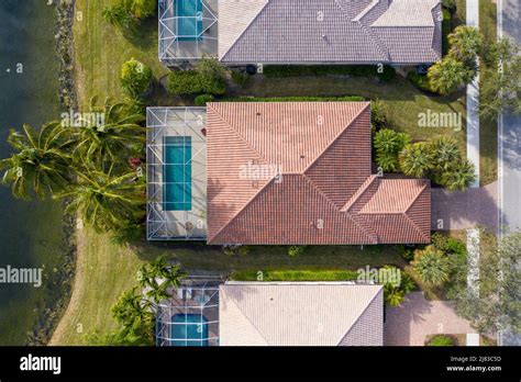 Birds eye aerial view of a house in a gated community Stock Photo - Alamy