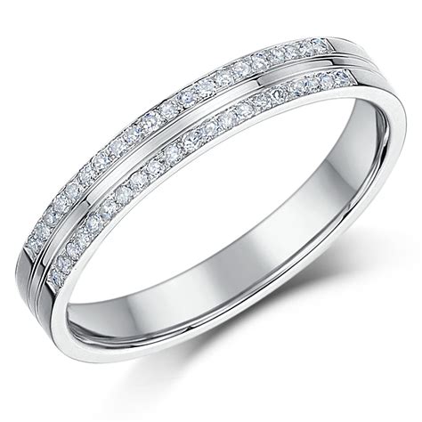 3mm 9ct Double Row Pave Diamond White Gold Ring - Eternity Rings at Elma UK Jewellery