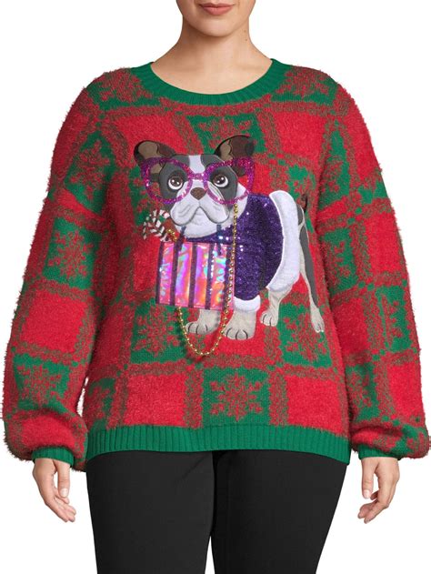 Holiday Time Women's Plus Size Fashionable Dog Holiday Sweater - Walmart.com