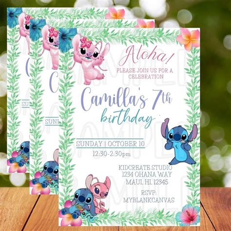 Stitch And Angel Birthday Invitations