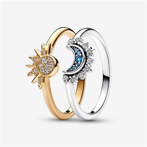 Celestial Sparkling Sun and Moon Ring Set | Two-tone | Pandora AU