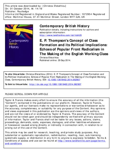 (PDF) Contemporary British History E. P. Thompson's Concept of Class ...