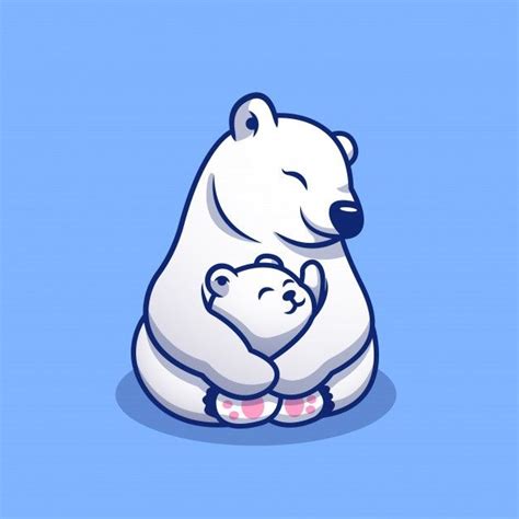 Premium Vector | Cute polar bear mom hugging baby polar cartoon icon illustration. animal family ...