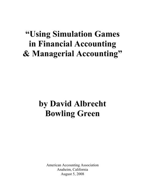 Simulation Games for Accounting