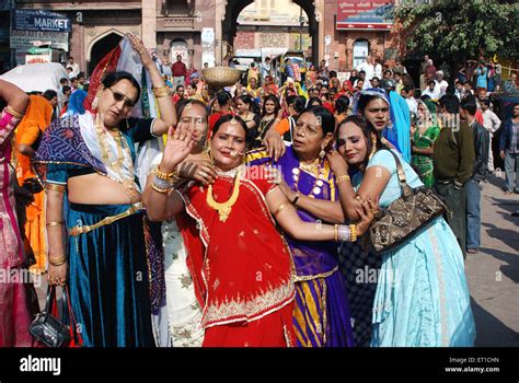 Kinnars dancing in procession of national convention ; Jodhpur ; Rajasthan ; India NOMR Stock ...