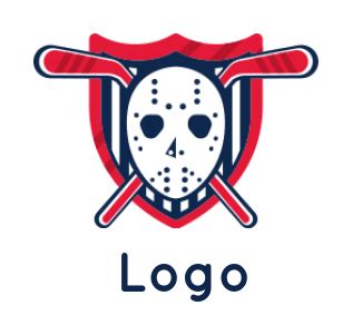 hockey mask and crossed sticks in shield | Logo Template by LogoDesign.net