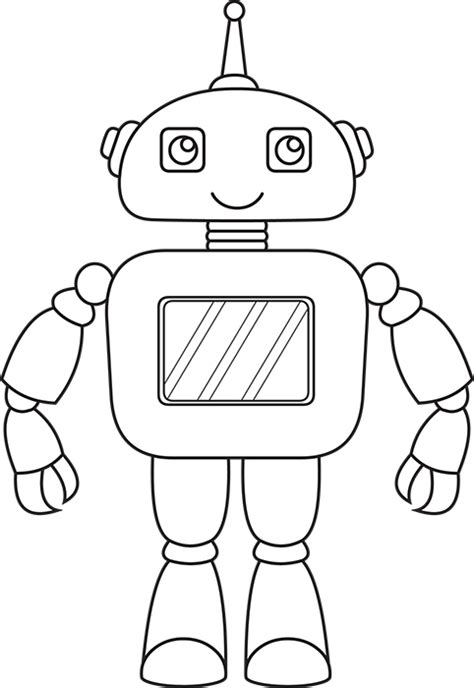 Technology Black and White Outline Clipart - robot-black-white-outline-clipart - Classroom Clipart