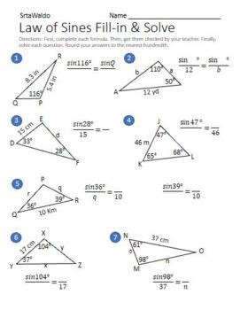 Law of Sines Fill-in & Solve worksheet by SrtaWaldo | TpT