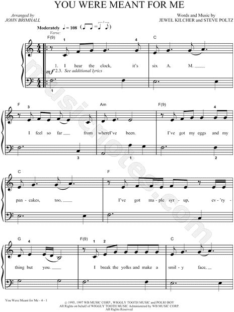 Jewel "You Were Meant for Me" Sheet Music (Easy Piano) in A Minor - Download & Print | Sheet ...