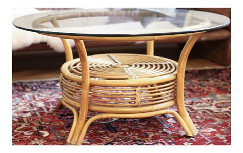 Round Wicker Coffee Table With Glass Top • Display Cabinet