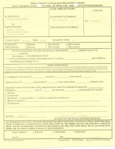 Pima County Justice Court Answer Form - CountyForms.com