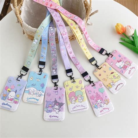 Sanrio Hard Card Holder with Rope Slide Cover Kuromi Cinnamoroll ...