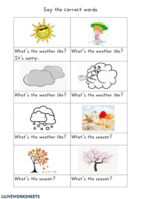 Weather and seasons worksheet | Seasons worksheets, Kindergarten worksheets, Reading ...