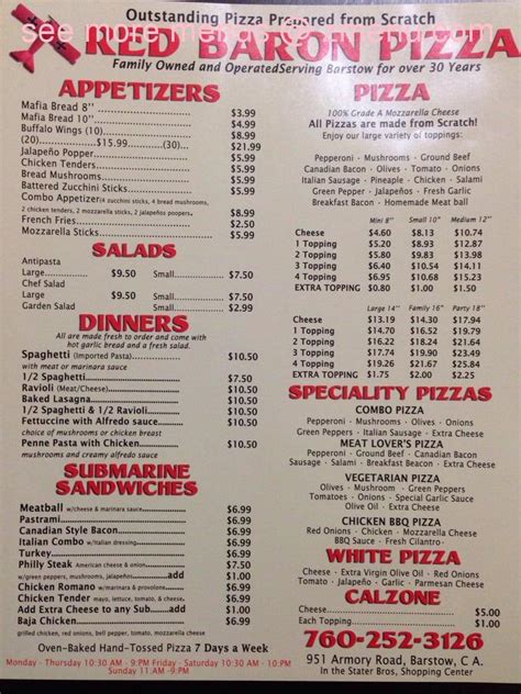 Online Menu of Red Baron Pizza Restaurant, Barstow, California, 92311 - Zmenu