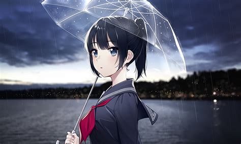 3200x900px | free download | HD wallpaper: anime girl, raining ...