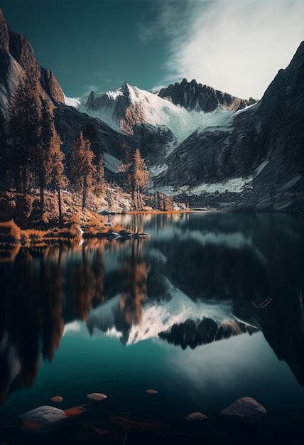 Montaña volcánica en la luz del atardecer reflejada en las tranquilas aguas del lago | Foto Premium