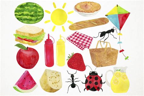 Watercolor Picnic Clipart, Picnic Clip Art By Paulaparaula | TheHungryJPEG