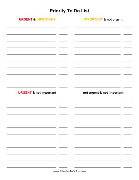 Priority to Do List Template Download Printable PDF | Templateroller