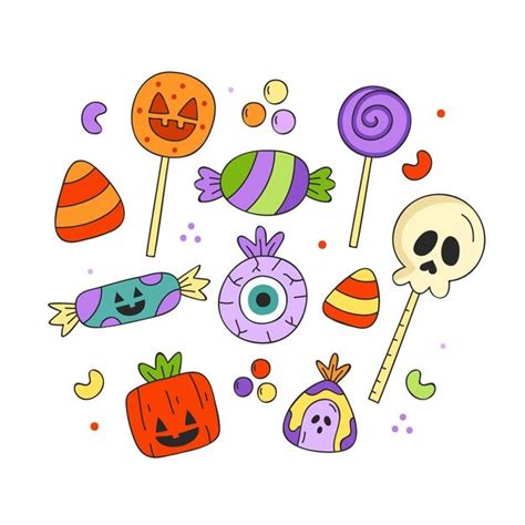 Colección de dulces de halloween dibujad... | Free Vector #Freepik #freevector Dulces Halloween ...