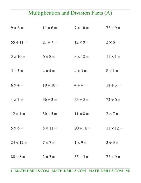 Multiplying and Dividing Facts to 144 (A)