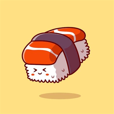 Free Vector | Cute sushi salmon cartoon vector icon illustration. food character icon concept ...