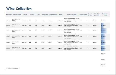 Wine Inventory Spreadsheet Template