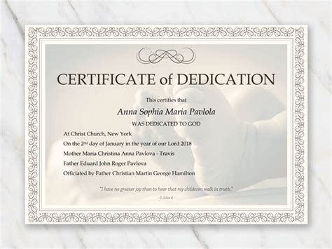 Baby Dedication Certificate Template for Word [Free Printable] | Baby dedication certificate ...