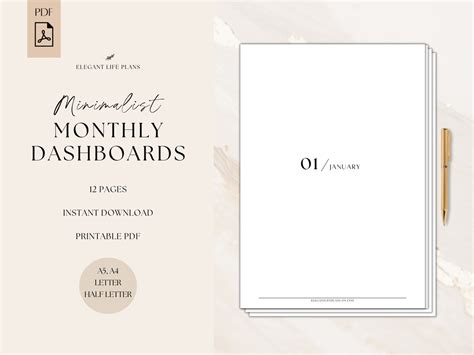 Printable Monthly Planner Dashboards, Minimalist Yearly Dashboard Inserts, Monthly Dividers ...