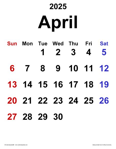 April 2025 Calendar | Templates for Word, Excel and PDF