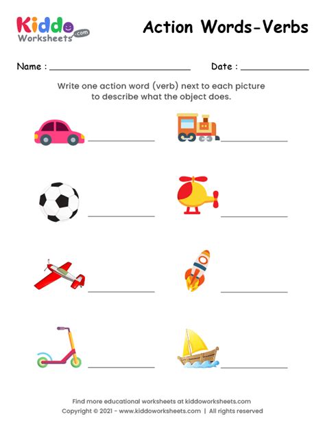 Free Printable Action Words Worksheet - kiddoworksheets