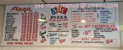 Menu at ABC Pizza House pizzeria, Winsted