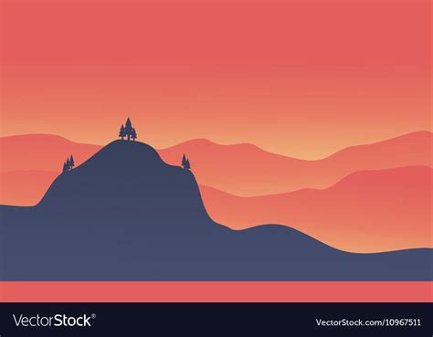 Silhouette of hight hill at sunset Royalty Free Vector Image